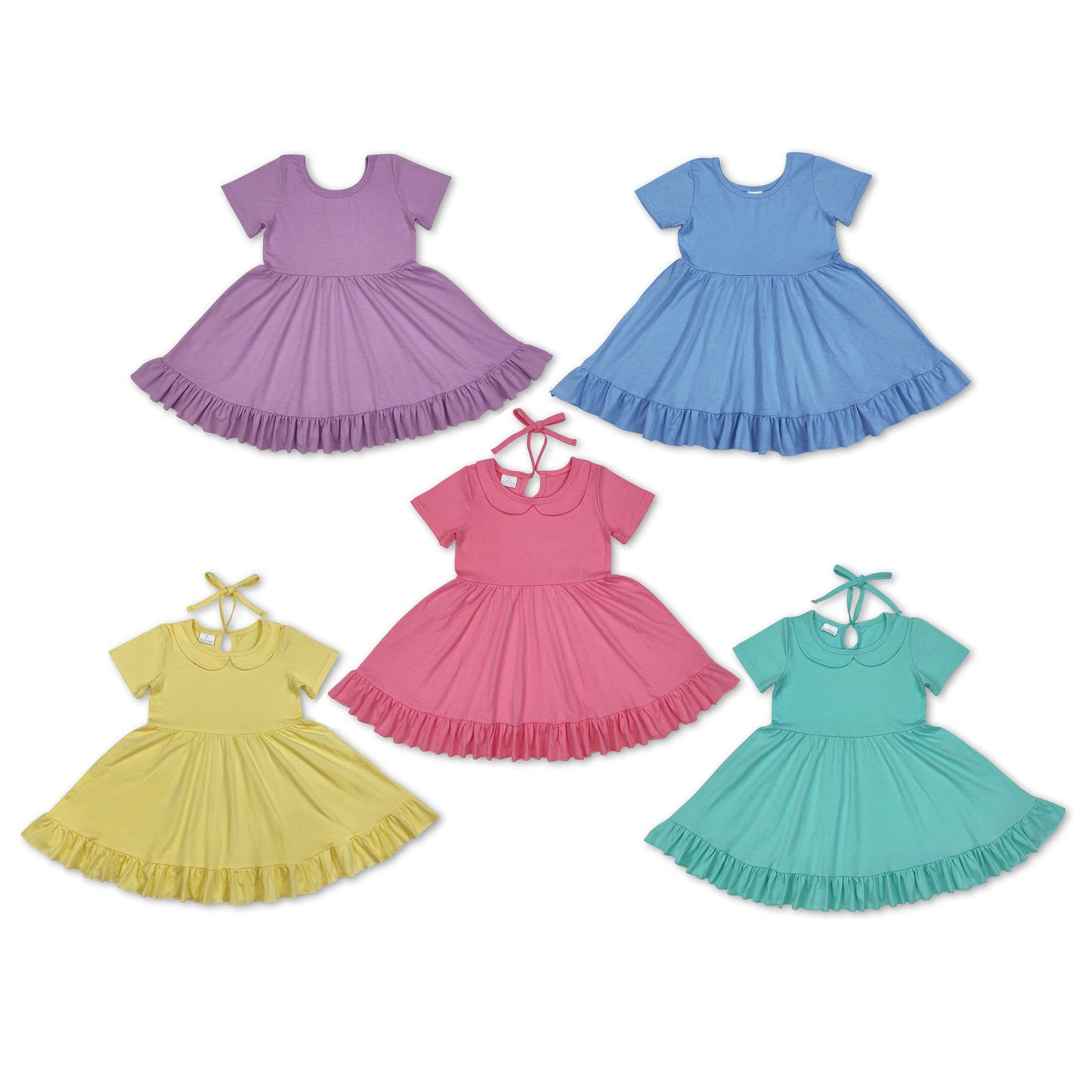 RTS baby girls clothes solid color short Sleeve dress