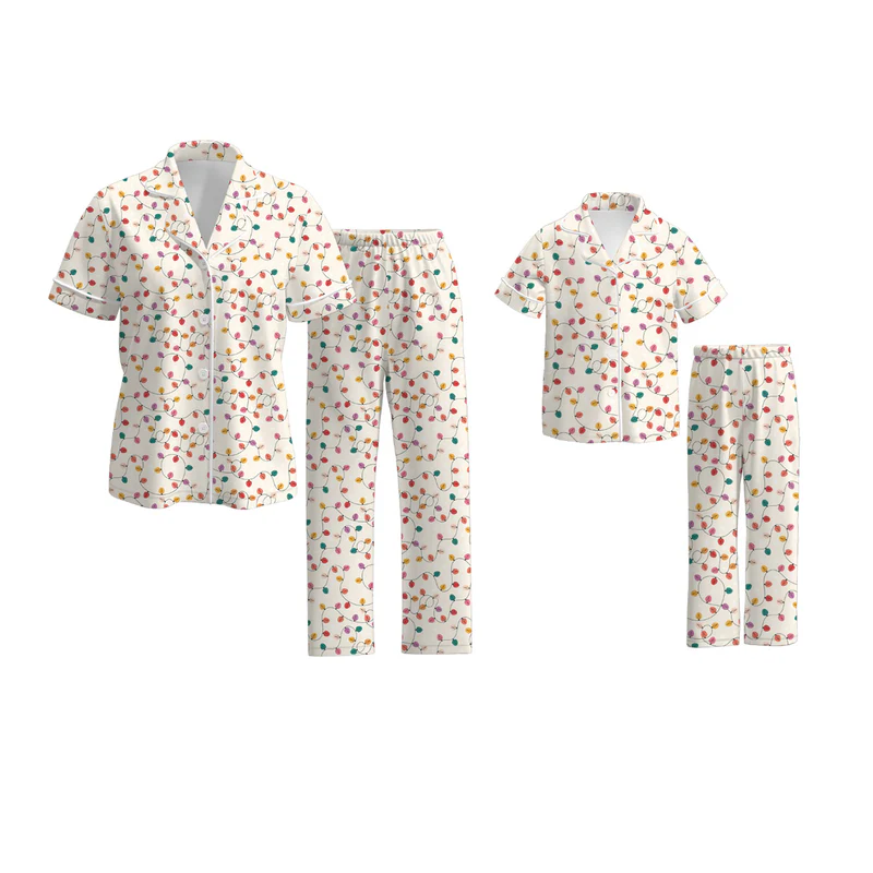 Custom moq 5 each style eta 6-7weeks baby girl short sleeve pant sets and adult sets