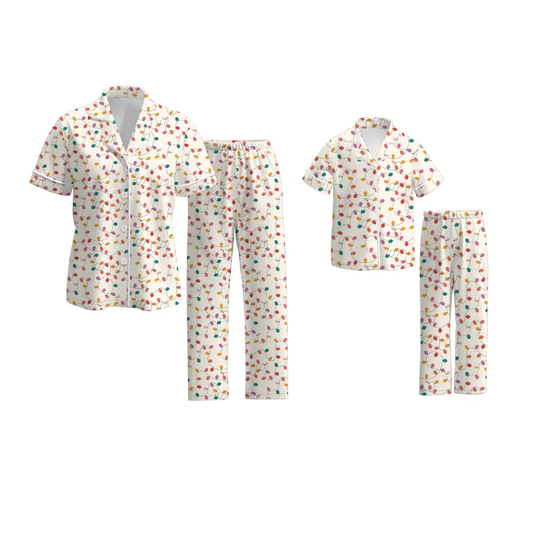 Custom moq 5 each style eta 6-7weeks baby girl short sleeve pant sets and adult sets