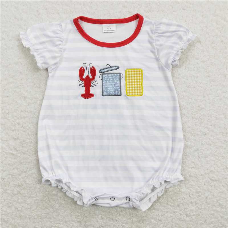 RTS NO MOQ Embroidery crayfish short-sleeved shorts suit & short-sleeved sets and romper
