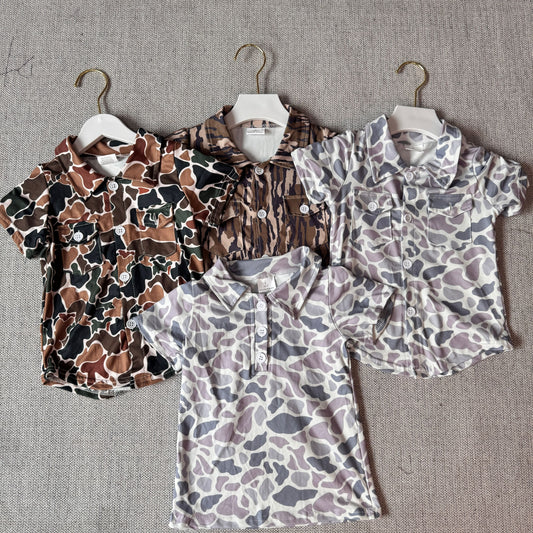 RTS NO MOQ Sibling baby boys clothes camouflage short-sleeved tops