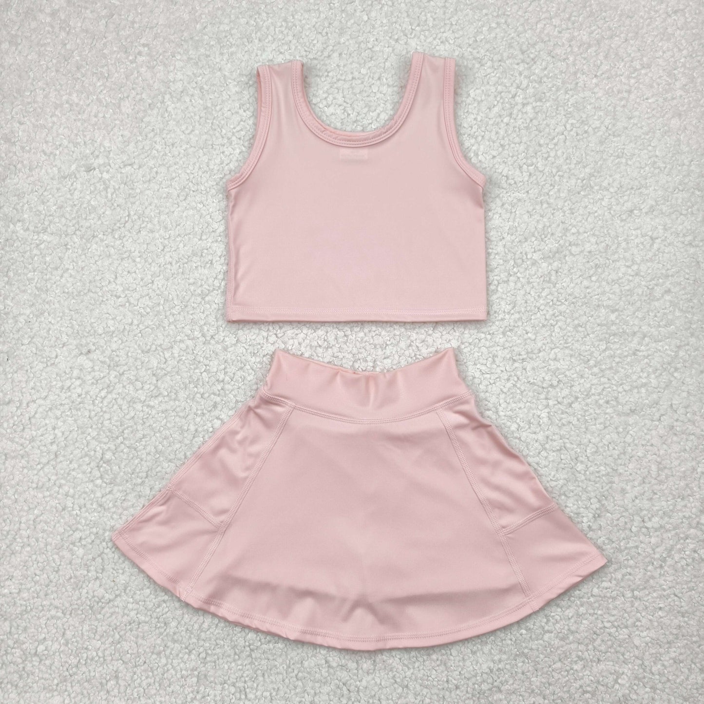 RTS NO MOQ GSD1977 Solid lotus pink sleeveless skirt yoga suit