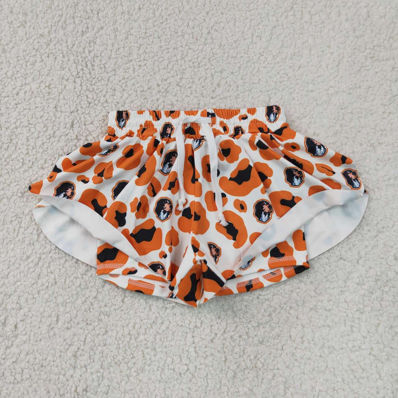 RTS NO MOQ yoga fabric SS0816 Baby Girls Orange Leopard Print Ruffle Shorts Active Yoga Team Bottom