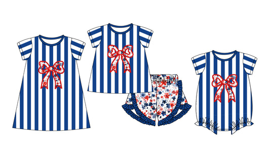 11.23 custom each style moq 5eta 4-6week Sibling Sister bow baby girl short sleeve shorts sets and dress and rompers match family design