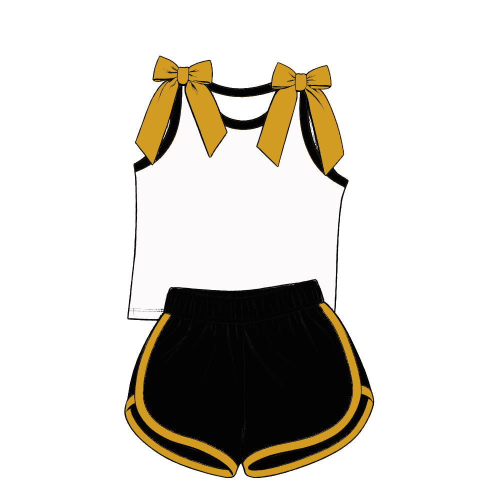 custom moq 5 mix size Baby Girls Bow Sleeveless Top Black Shorts Summer Casual Clothes Set