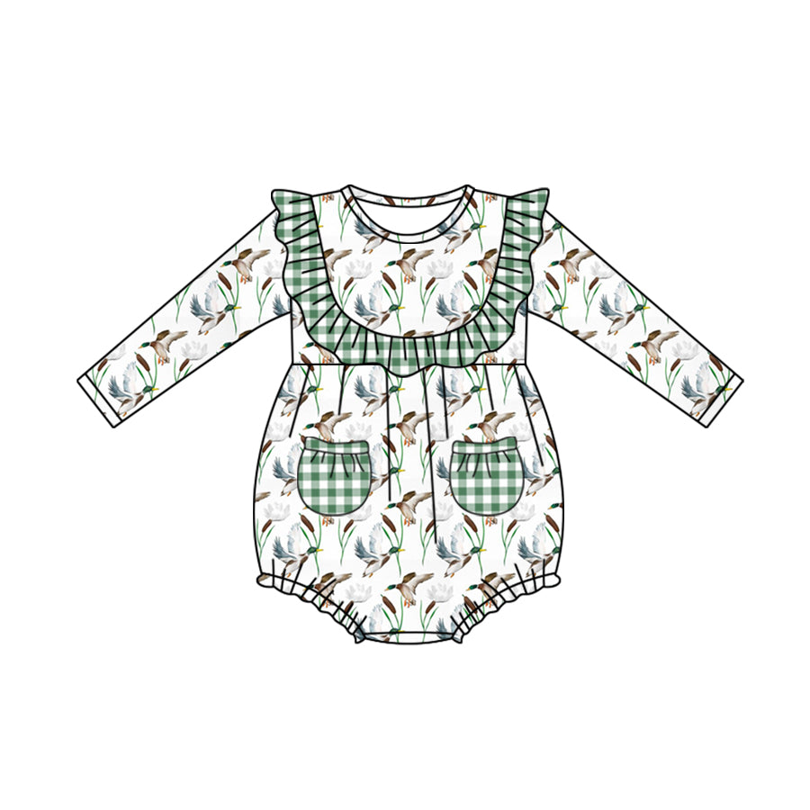 5.11custom each style moq 5eta 4-5week Sibling Sister duck prints white dots green girls set and baby romper and dress match family design