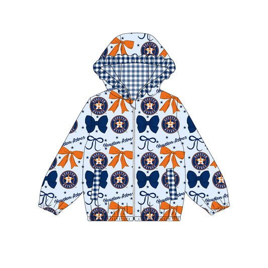 1002-Custom moq 8 mix size milk silk summer team baby girls clothes bow blue and orange hooded long sleeve top-25.10.9