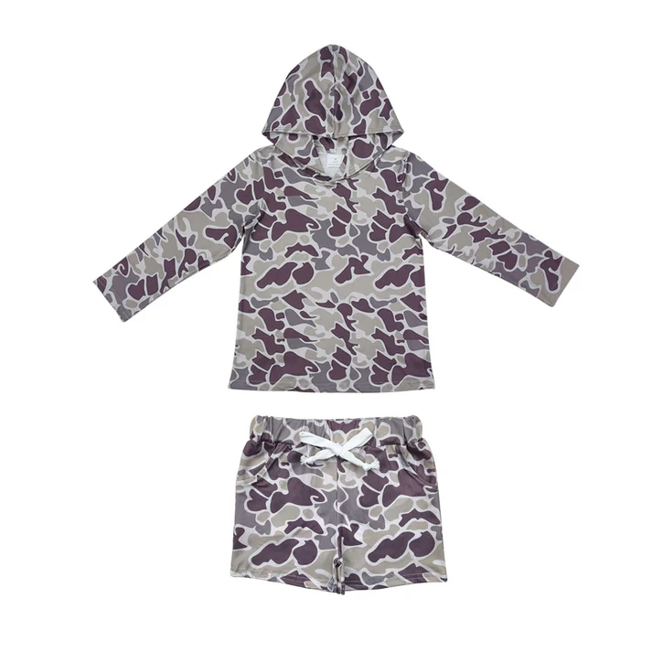 RTS NO MOQ Sibling baby boy clothes camouflage hooded long sleeved sets