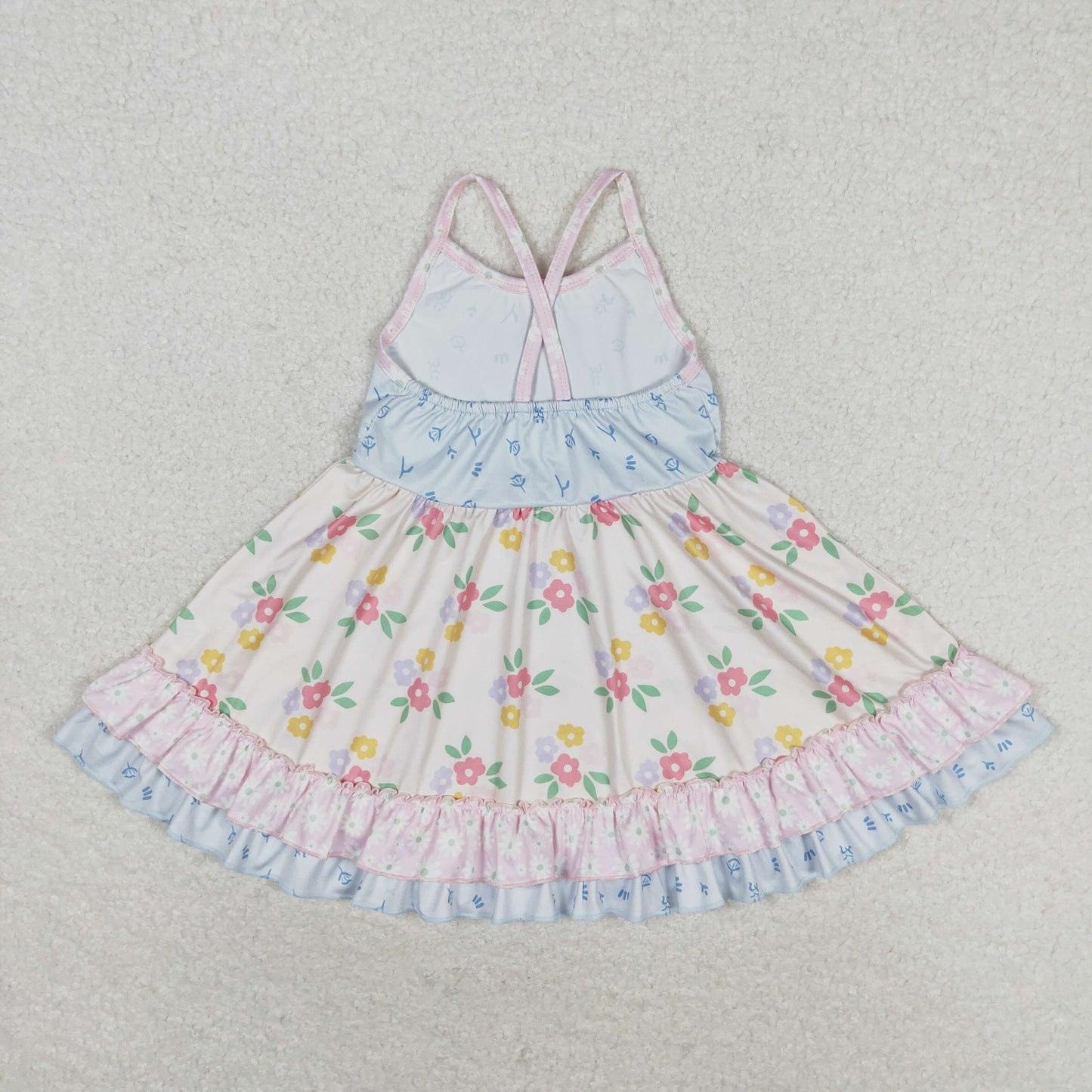 RTS no moq GSD0882 Floral pink blue lace beige sleeveless dress