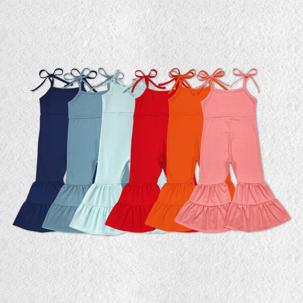 RTS NO MOQ Baby Girls Cotton Suspender Double Lace Flared Overalls