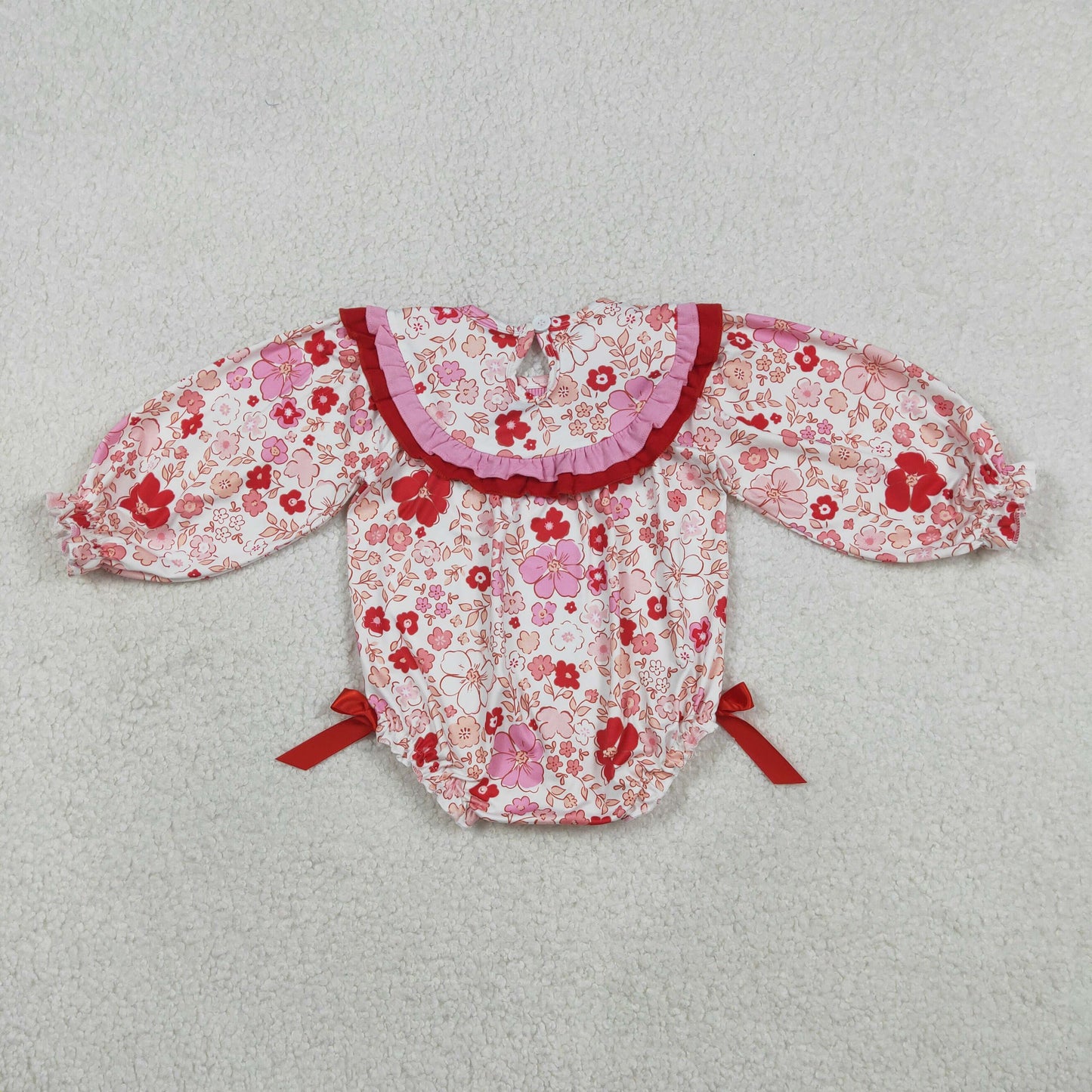 RTS NO MOQ（In Stock) Embroidered Jesus Loves Me Pink Lace Floral Long-Sleeve Jumpsuit