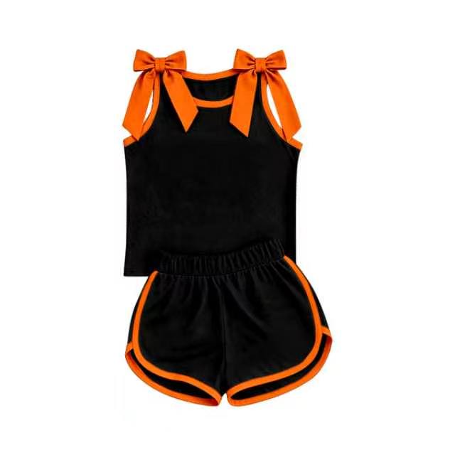 (Preorder new) No moq Baby Girls Bow Sleeveless Top Shorts Two Piece Summer Outfit Sets