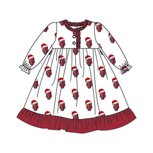 Cmoq 5 tat about 6-8 weeks baby girls clothes team Christmas brick red long sleeve dress