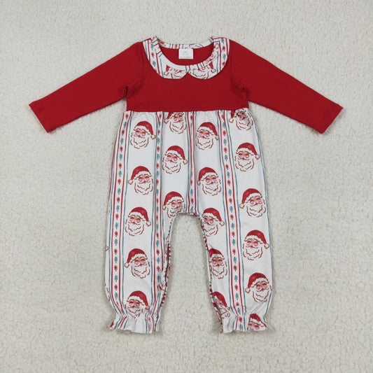 RTS NO MOQ（In Stock) LR2331 Santa Claus striped doll collar red long sleeve jumpsuit