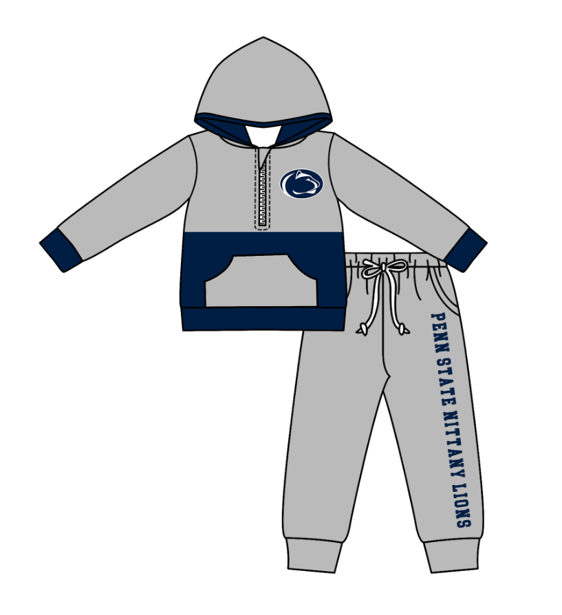 Custom moq 5 mix size eta 6-8weeks milk silk summer teams baby boy clothes gray hooded long sleeve pants sets-25.10.27