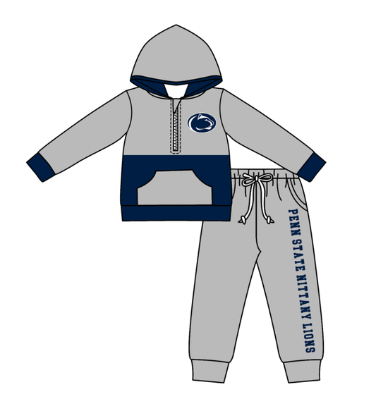 Custom moq 5 mix size eta 6-8weeks milk silk summer teams baby boy clothes gray hooded long sleeve pants sets-25.10.27