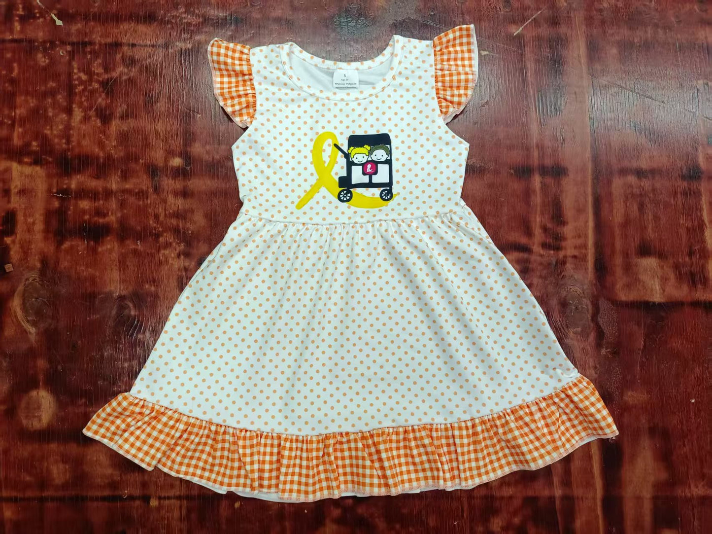 Custom moq 3 eta 6-7weeks baby girl clothes orange flying sleeve dress-25.5.9