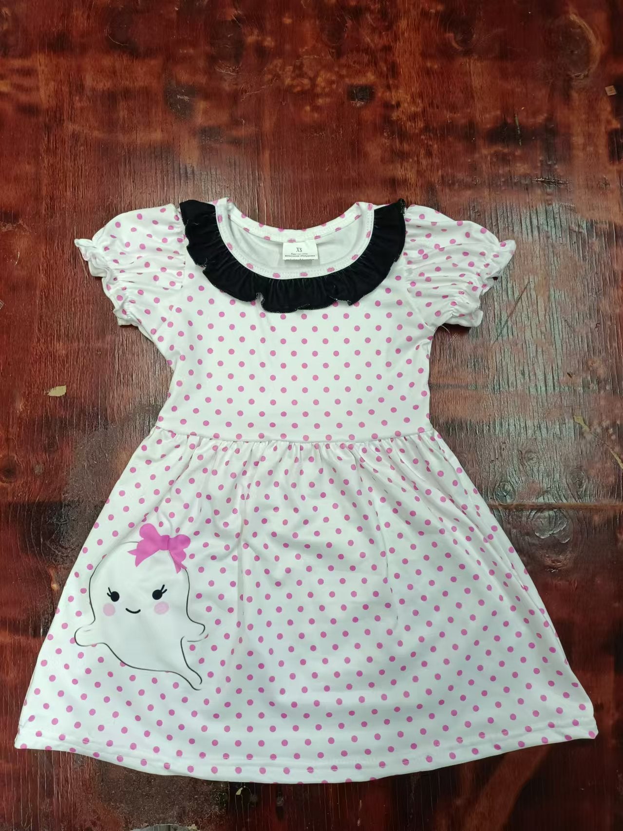 Custom moq 3 eta 6-7weeks Rose Red Polka Dot Ghost White Bubble Short Sleeve Dress