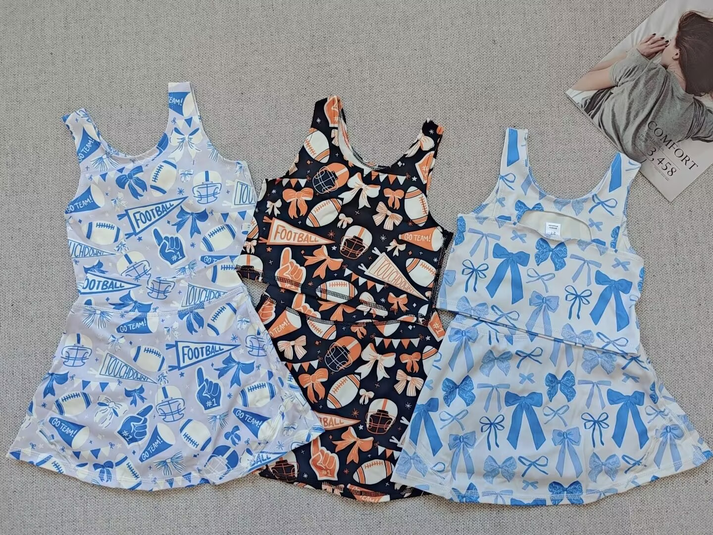 RTS NO MOQ Sibling baby girl clothes team cheer skirt yoga sets