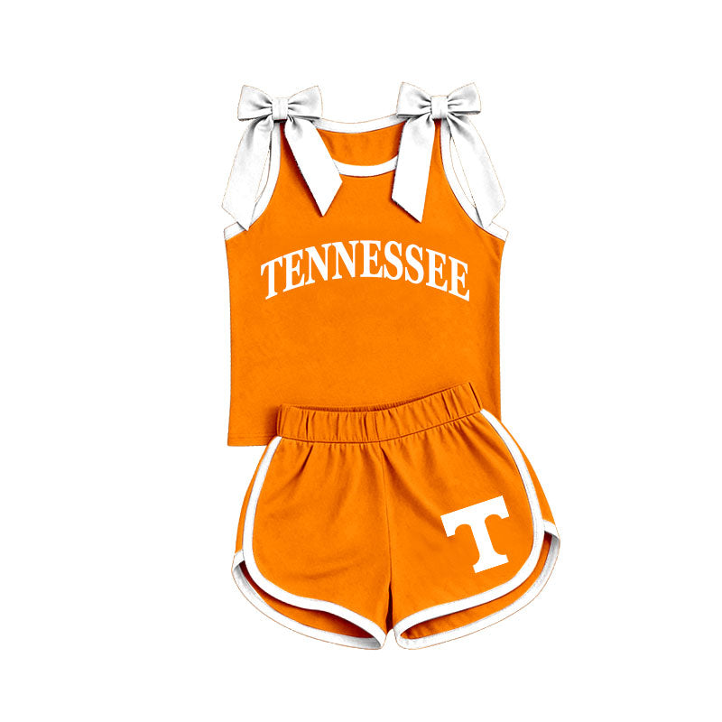 (Preorder new) No moq Baby Girls Bow Sleeveless Top And Shorts Summer Outfit Sets