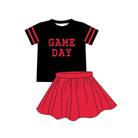 custom moq 5 tat about 4-6 weeks baby girls clothes GAME DAY black and red short sleeve skirts summer outfits