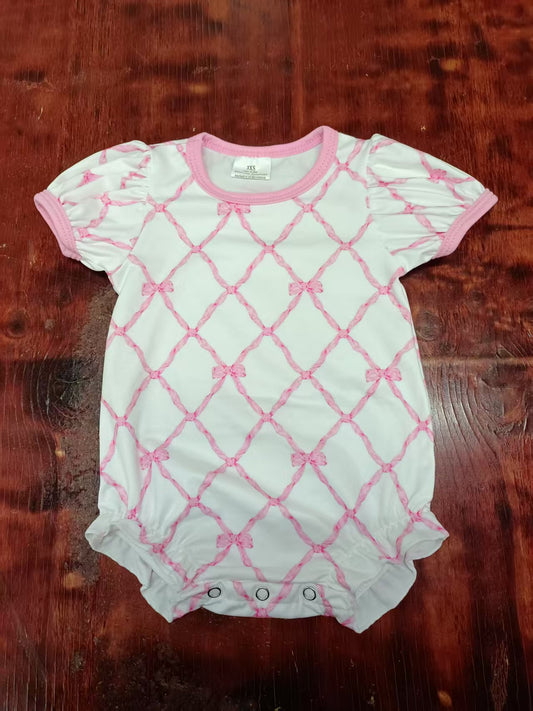 Custom moq 3 eta 6-7weeks baby girl clothes bow pink short sleeve sleeve romper-25.5.10