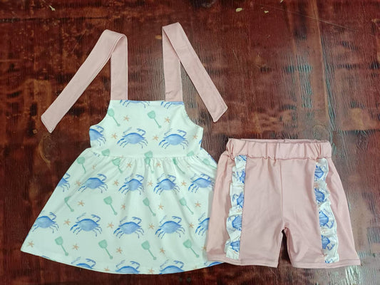 Custom moq 3 eta 6-7weeks baby girls clothes crab suspender shorts sets
