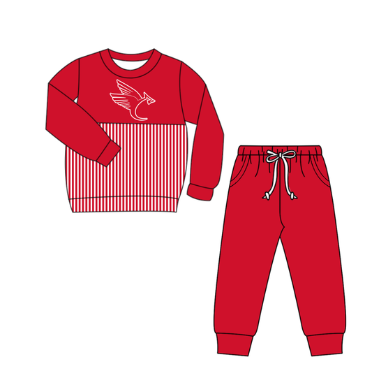 Custom moq 5 mix size milk silk summer teams baby boys clothes red long sleeve pants sets