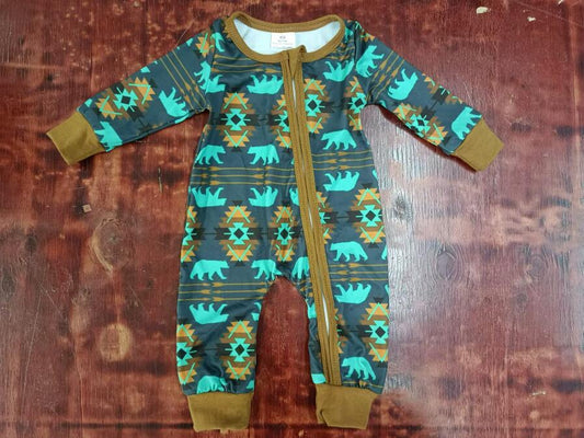 Custom moq 3 eta 6-7weeks Fluorescent blue bear dark long-sleeved romper