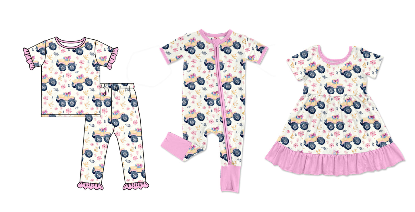 11.30 custom each style moq 5eta 4-6week Sibling Sister floral pink baby girl sets and dress and rompers match family design