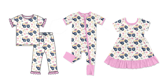 11.30 custom each style moq 5eta 4-6week Sibling Sister floral pink baby girl sets and dress and rompers match family design