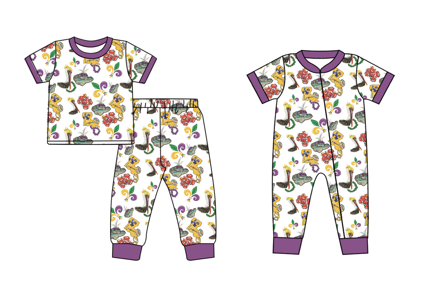 12.4 custom each style moq 5eta 4-6week Sibling Sister mardi gras lobster baby girls short sleeve sets and rompers match design