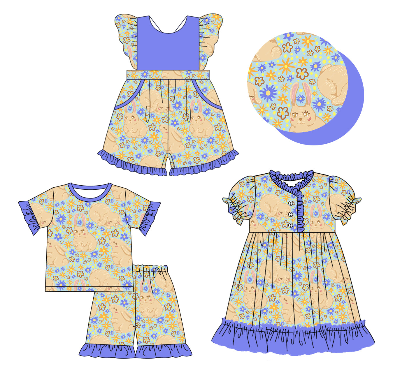 12.10 custom each style moq 5eta 4-6week Sibling Sister floral baby girl short sleeve shorts sets and dress and jumpsuits match family design