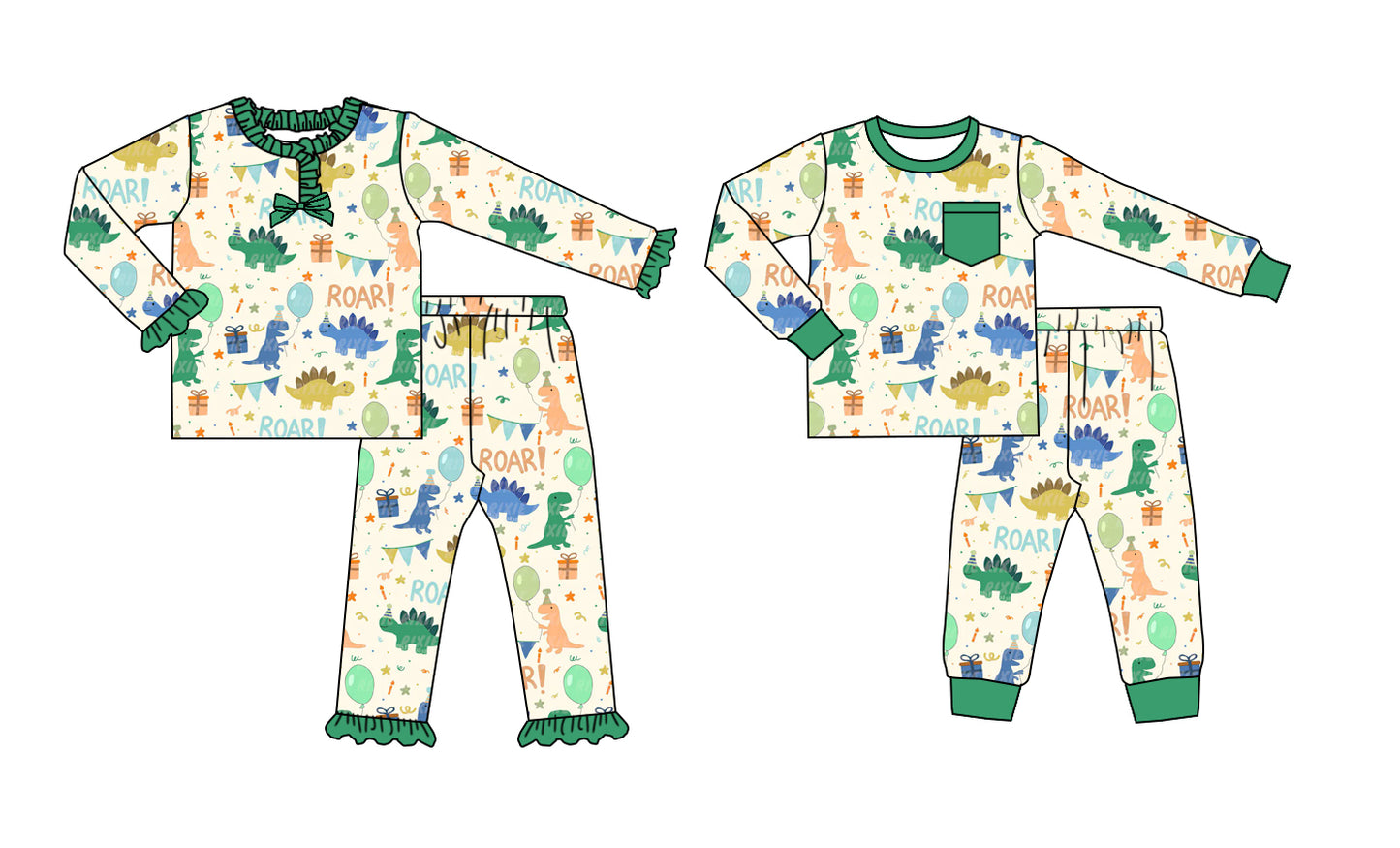 25.8.28 custom each style moq 5 eta 4-6week Sibling Sisters balloon dinosaur baby girl long sleeve pants sets 2