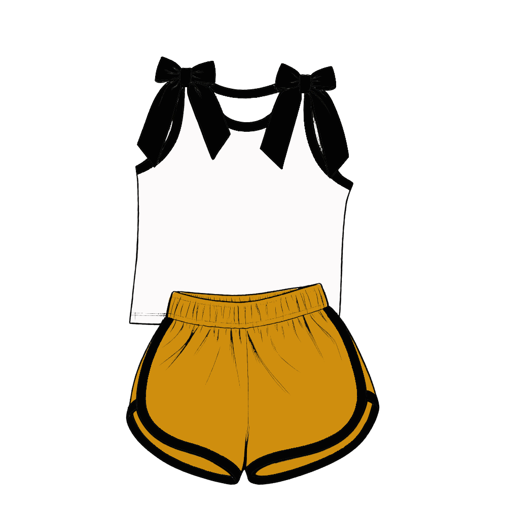custom moq 5 mix size Baby Girls Bow Sleeveless Top Black Shorts Summer Casual Clothes Set