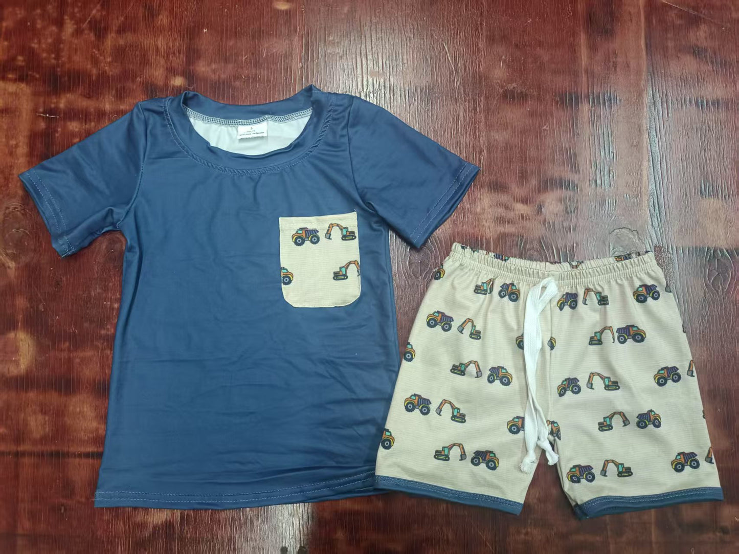Custom moq 3 eta 6-7weeks baby boys clothes navy blue short Sleeve shorts sets