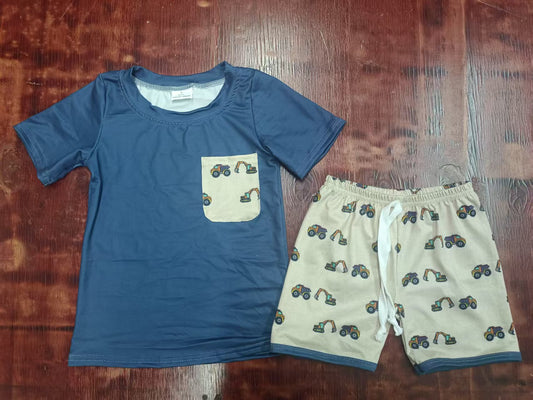 Custom moq 3 eta 6-7weeks baby boys clothes navy blue short Sleeve shorts sets