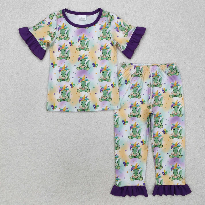 RTS NO MOQ Sibling Baby girls clothes mardi gras short-sleeved trousers suit & rompers
