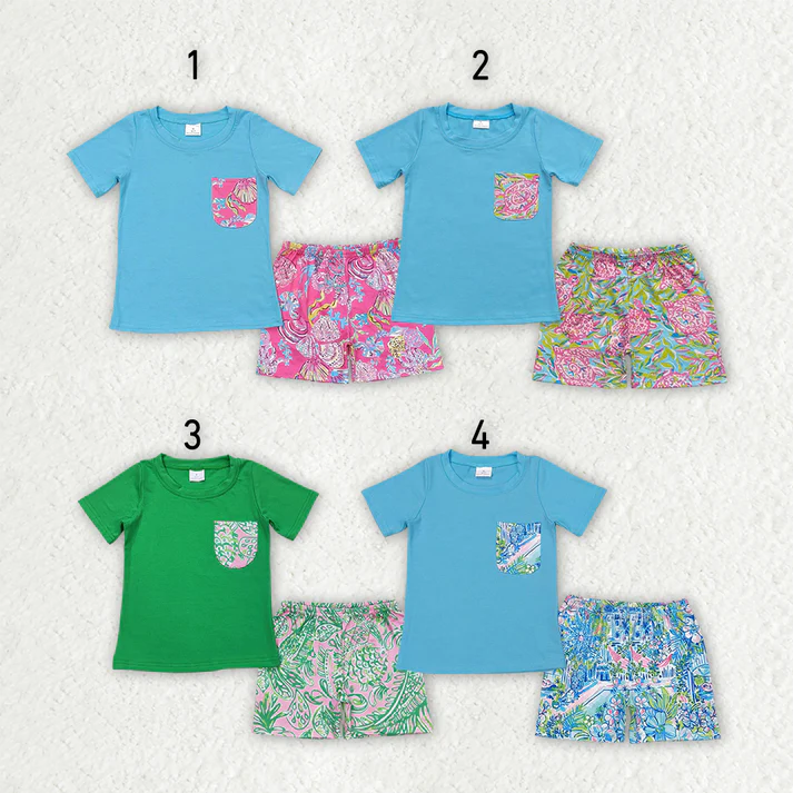 RTS NO MOQ baby boy clothes floral pattern short sleeve Clothes Sets