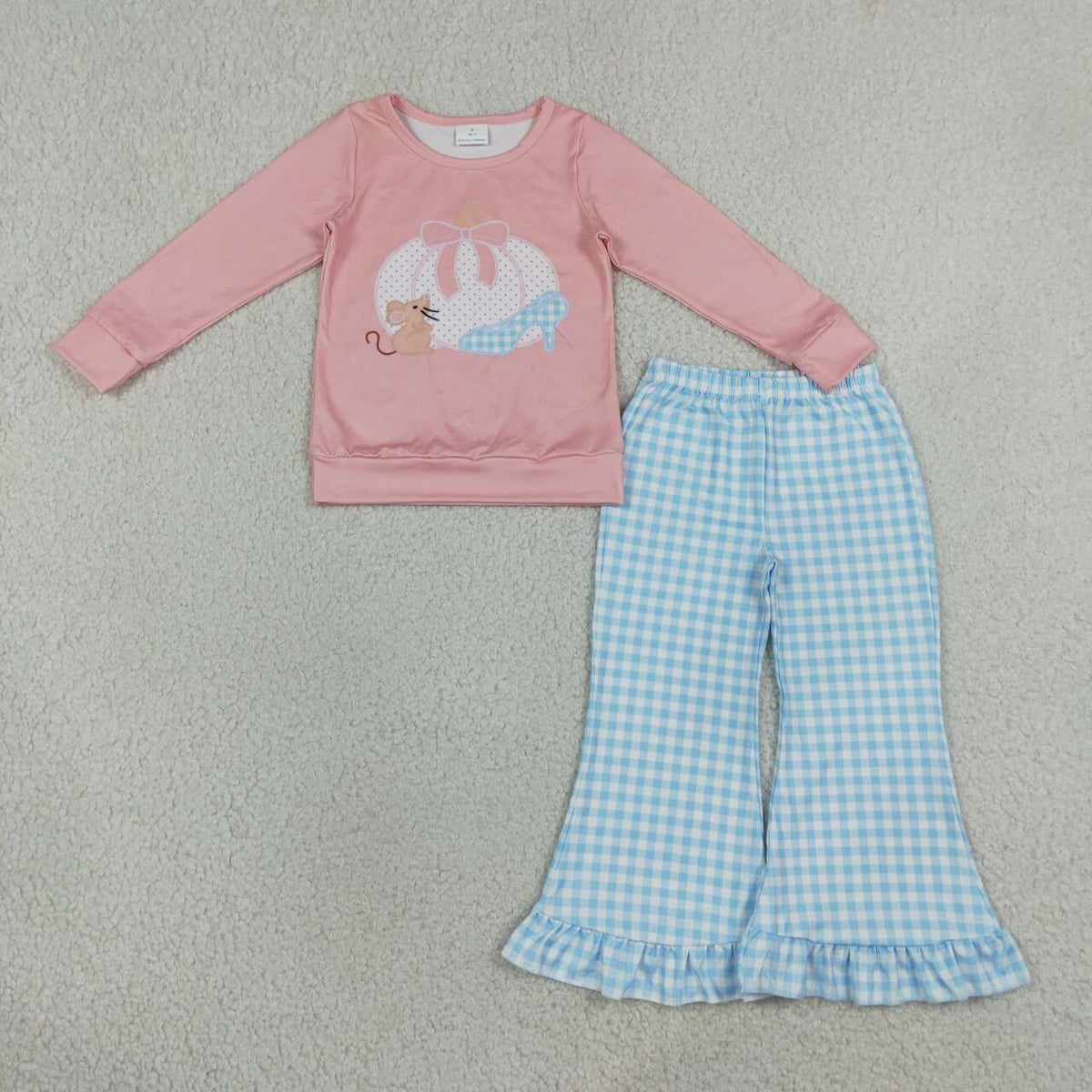 NEW RTS NO MOQ milk silk GLP3598 Baby Girls Bow Pumpkins Top Checked Ruffle Pant Fall Sets
