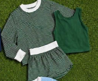 custom moq 5 mix size AATY01 Baby Girls Stripe Three Piece Outfit Set Long Sleeve Crew Neck Top Solid Tank Top And Stripe Skirt Casual Matching Set
