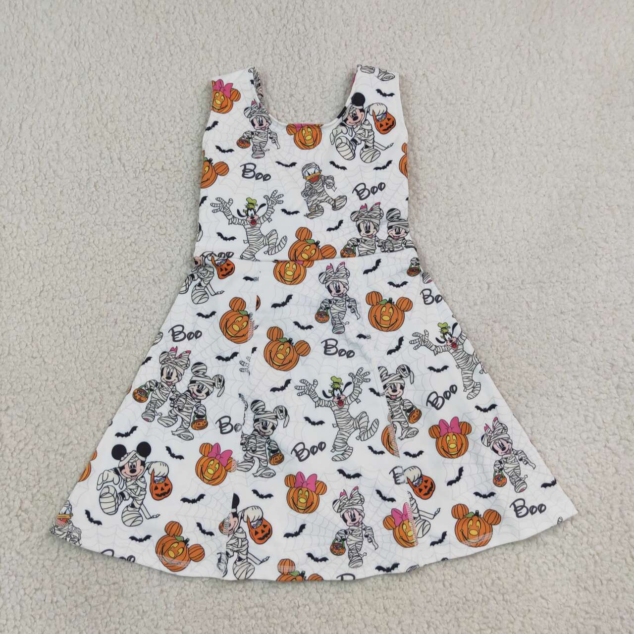 NEW RTS NO MOQ yoga fabric GSD4291 Yoga Cute Clothes Baby Girls Pumpkin Halloween Print Sleeveless Knee Length Athletic Dress