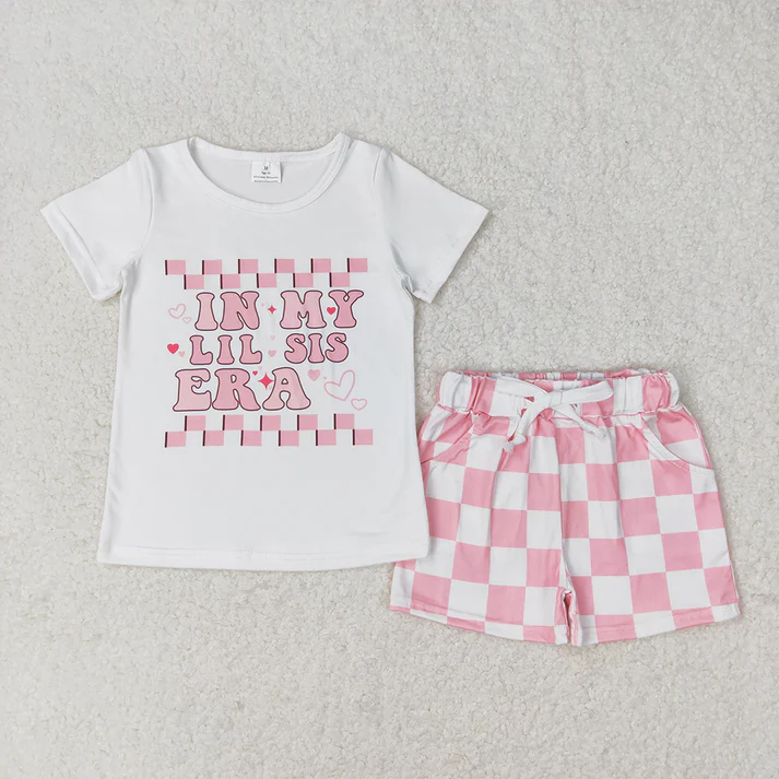 RTS NO MOQ Baby Girls Sister Era Sibling Top Pockets Summer Clothes Sets big sis match outifts