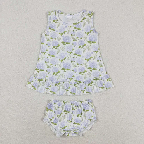 RTS Baby Girls Blue Flowers Sibling Sister Dresses Clothes Sets