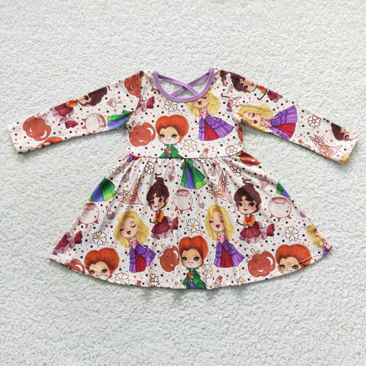 GLD0353 Cute Clothes  Pumpkin Flower Long Sleeve Dress