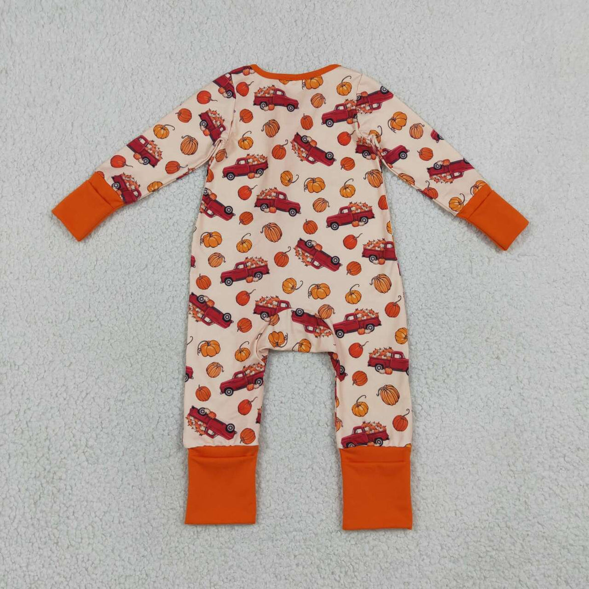 NEW RTS NO MOQ milk silk LR3234 Baby Boys Long Sleeve Pumpkins Trucks Fall Two Way Zip Convertible Romper