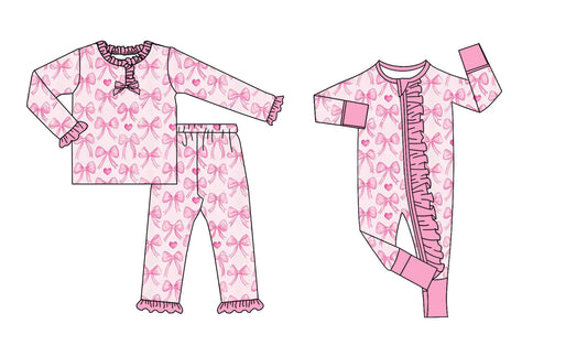 25.9.3 custom each style moq 5eta 4-6week Sibling Sisters pink bow baby girl clothes long sleeve pants sets and romper match family design