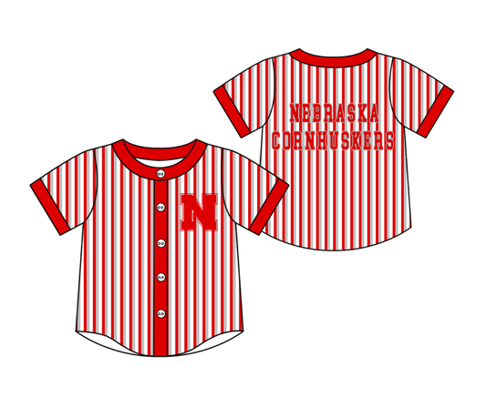 Custom moq 5 mix size milk silk summer teams Red Striped Short-Sleeved Button-Down Shirt for Baby Boy Summer Outfit