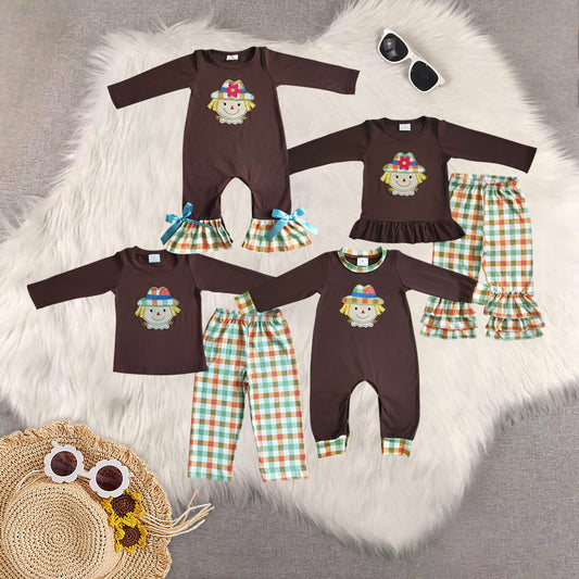 RTS NO MOQ Sibling Baby girls boy clothes embroidery long-sleeved trousers suit & romper