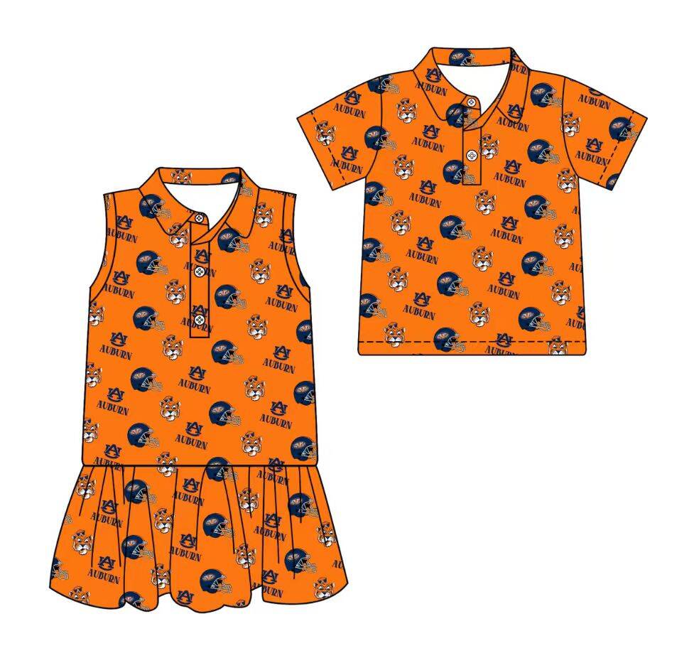 Custom moq 5 mix size milk silk summer teams Orange Sleeveless Dress for Baby Girl Short-Sleeved Polo Shirt for Baby Boy Infant Clothing Set